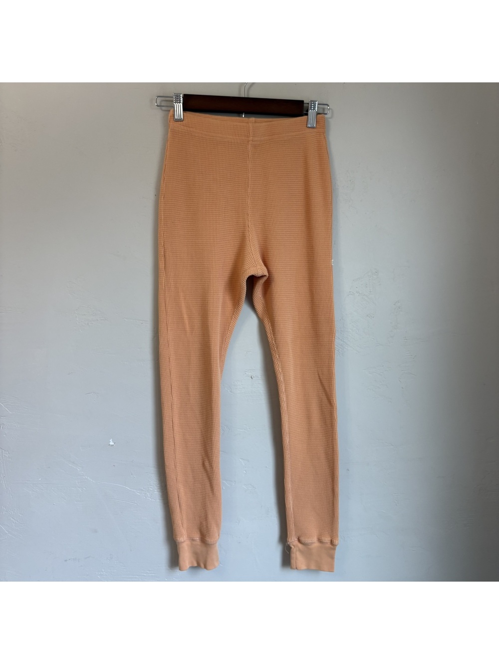Noble Waffle Knit Thermal Leggings Peach Orange Loungewear Pants Women's Size M
